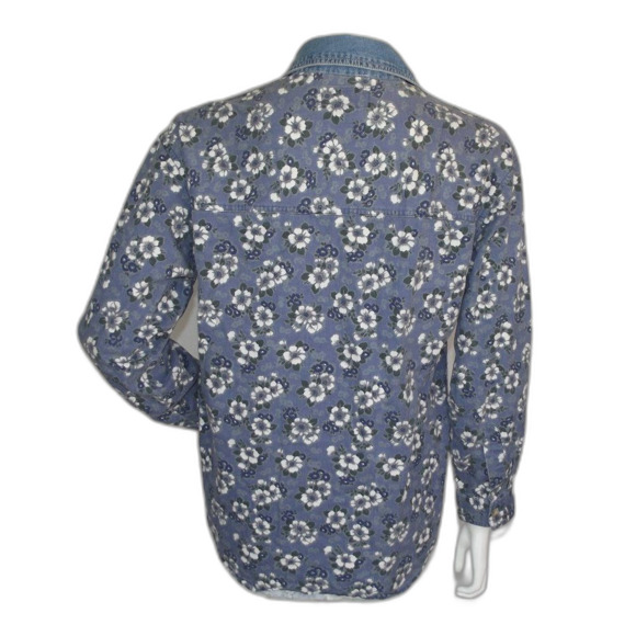 ROUTE 66 Denim Shirt-Jacket, S, Blue Floral, Accent collar, Long sleeve, Buttons - Picture 5 of 11